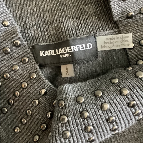 Karl Lagerfeld gray and cream sweater/shirt L - Picture 2 of 5